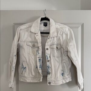 GAP Women's Off-White Denim Jacket with Blue Accents
